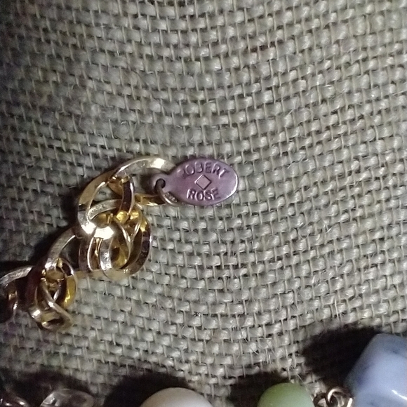 Goldtone green blue floral flower Robert rose necklace - Picture 5 of 6